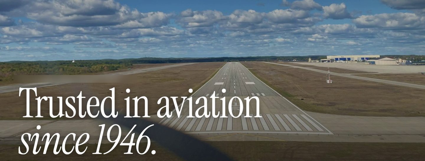 Flight school homepage design with a runway photo