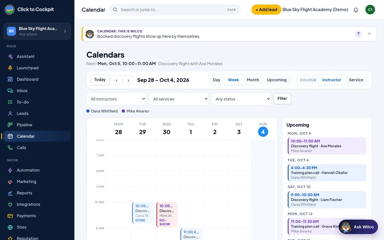 Click to Cockpit: Calendar (real screen, demo school)