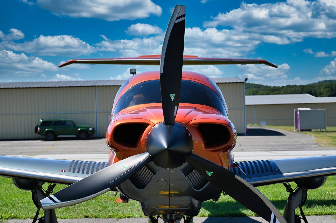 Aircraft nose and propeller photographed head on